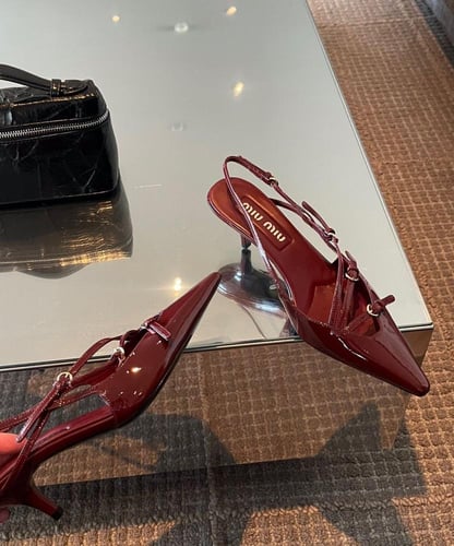 Patent leather slingbacks with buckles
