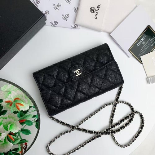 Caviar Classic Long Flap Wallet on Chain