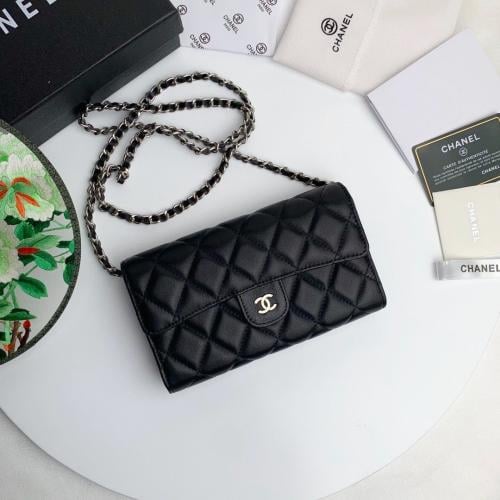 Lambskin Classic Long Flap Wallet on Chain