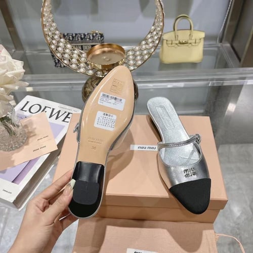 Miu Miu Mary Jane Metallic Leather Mules