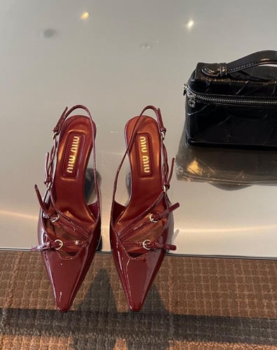 Patent leather slingbacks with buckles