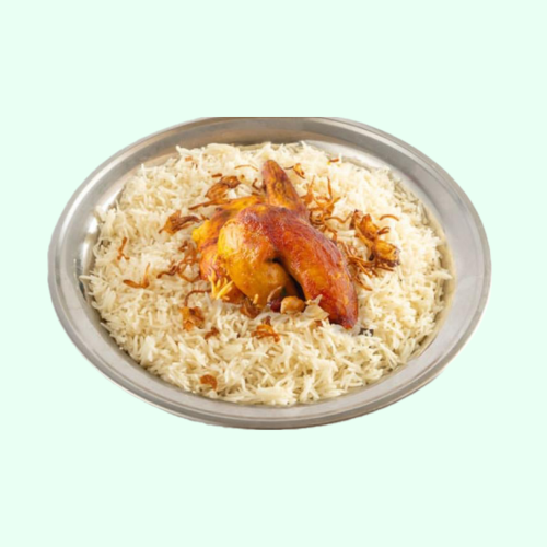 Half a grilled chicken with rice
