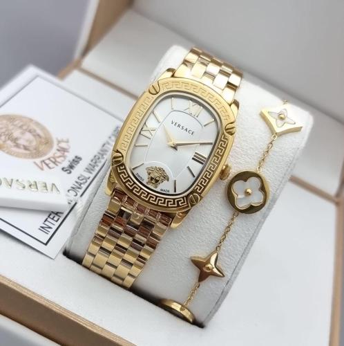 Versace Women's Gold Watch White Dial - ساعه نسائي...