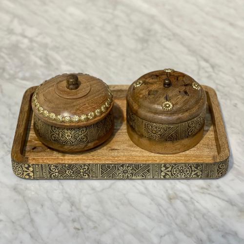 طقم مبخره خشبي نحاسي هندي