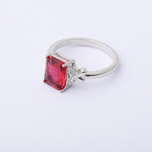 خاتم فضة نسائي عيار 925 لون أحمر