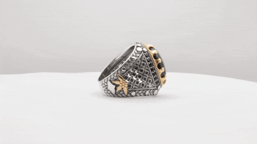 خاتم فضة رجالي بحجر عقيق أسود