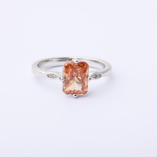 خاتم فضة نسائي عيار 925 لون برتقالي فاتح