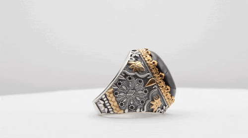 خاتم فضة رجالي بحجر عقيق أسود