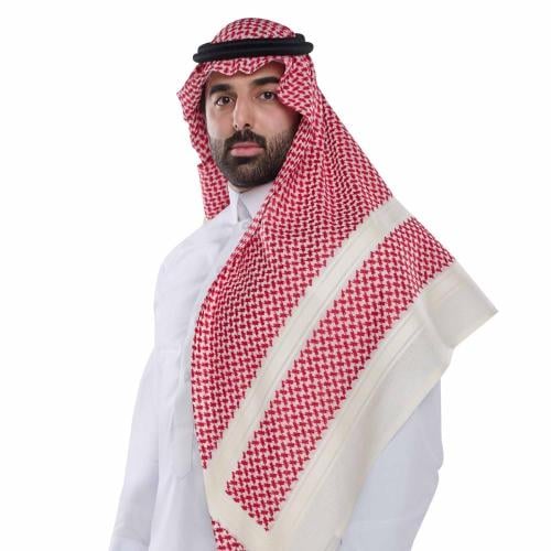 شماغ بروجيه رجالي أحمر خطوط بيج - موديل 2