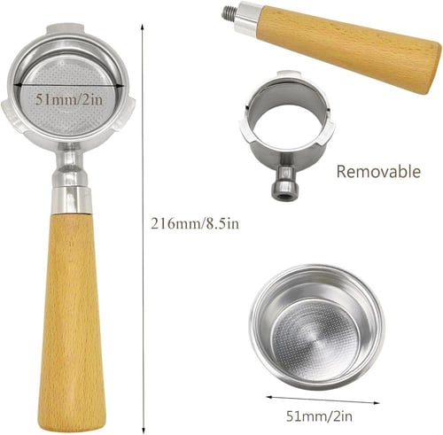 بورتافلتر 51 مم ثلاثي الأذرع مع سلة ومقبض خشبي