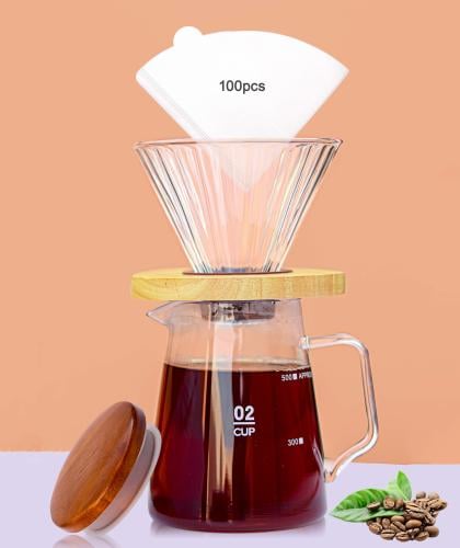 طقم قهوة V60 للتقطير 3 قطع مع سيرفر 550 مل وقطارة...