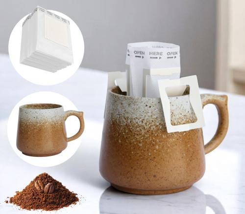 طقم قهوة مقطرة كوب سيراميك 300 مل مع 50 فلتر تعليق...