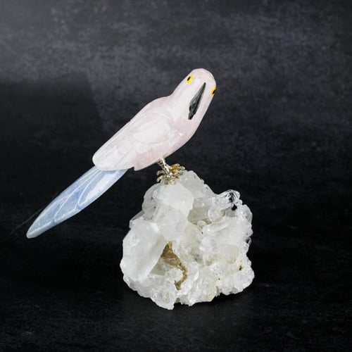 ببغاء روز كوارتز على حجر الكوارتز