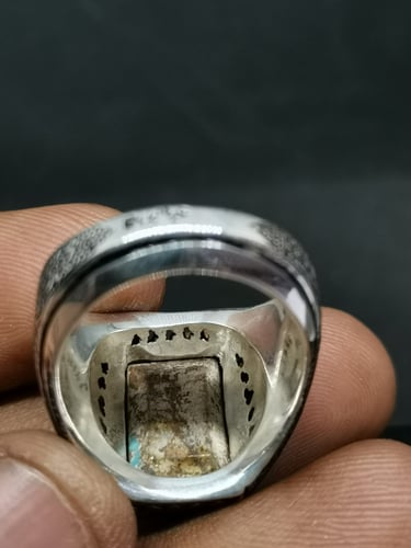 خاتم الفضة بحجر فيروز نيشابوري ايراني قلمزني بصياغ...