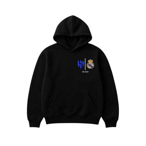 هودي اوفر سايز اسود بتصميم ريال مدريد و الهلال