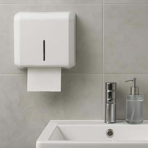 موزع مناديل وراقة مربع يدوي لون ابيض