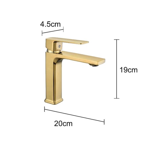 خلاط مغسلة قصير مربع ذهبي مطفي مع ليات