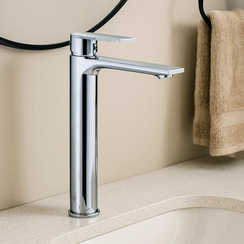 خلاط مغسلة طويل كروم مع ليات