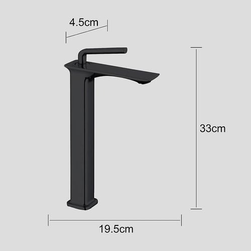 خلاط مغسلة طويل مربع راس مدور اسود مع ليات