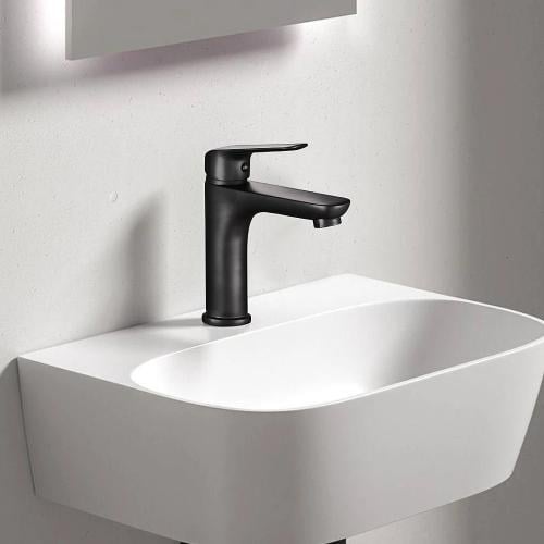 خلاط مغسلة قصير مستطيل اسود مع ليات و هراب