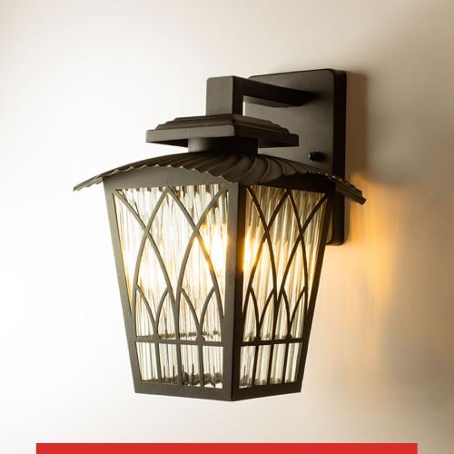 انارة خارجية جداري فانوس بتصميم كلاسيكي زجاجي مخطط