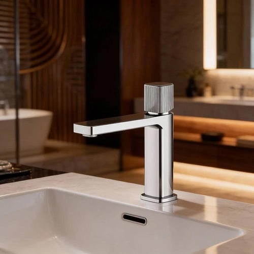 خلاط مغسلة قصير نحاس + زنك مودرن فضي+فضي