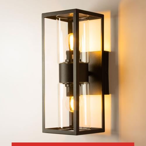 انارة فانوس جدارية خارجي بتصميم زجاج اسطواني جهتين