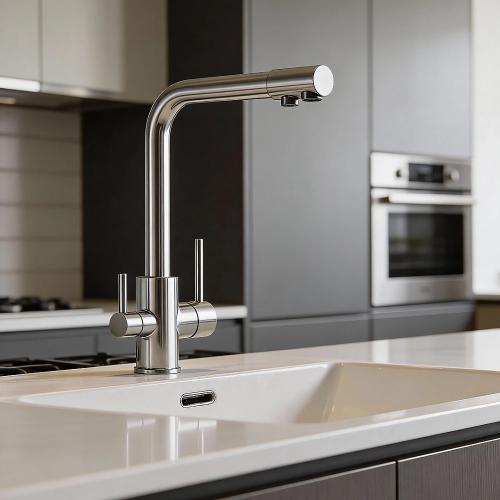 خلاط مطبخ (مجلي) مع مخرج ماء الفلتر فضي