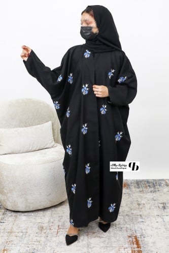 عبايه فراشه دبل فيس قماش العبايه كتان مطرز BB034