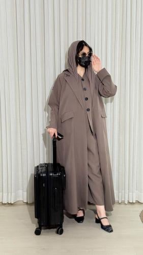 عبايه بليرز ٣قطع عبايه سفر لون بني فاتح BB673