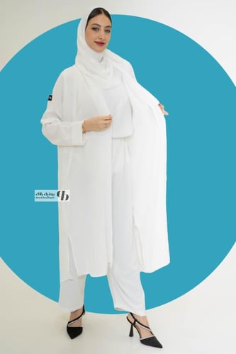 عباية سفر ٣ قطع بنطلون + بلوزة + عباية لون ابيض BB...