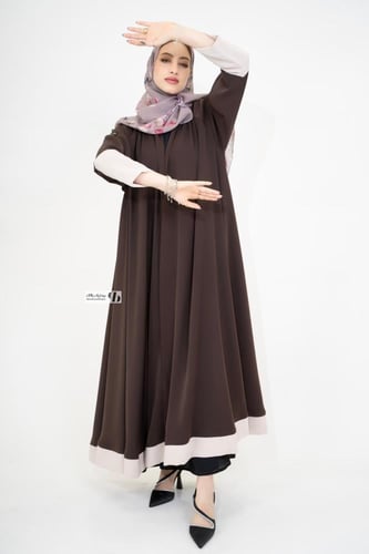 عباية كلوش ملون بني مع بيج BB332