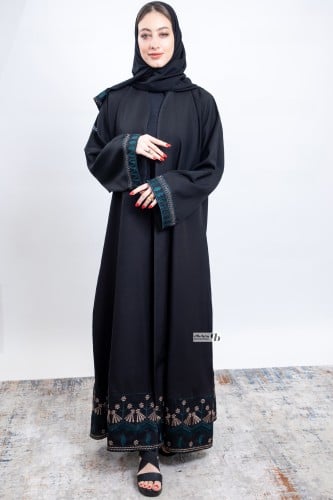 عبايه نص كلوش قماش كتان تطريز بالاكمام BB249