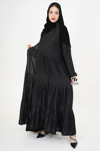 عباية قصة كلوش بطبقات متصلة قماش لمعة لون اسود BB2...