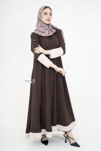 عباية كلوش ملون بني مع بيج BB332