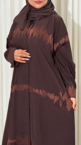 عبايه نص كلوش صيفي تطريز كامل بني BB717