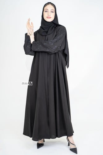 عباية ربع كلوش قماش كتان تطريز اسود علي الأكمام BB...