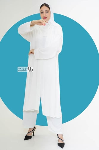 عباية سفر ٣ قطع بنطلون + بلوزة + عباية لون ابيض BB...