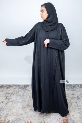 عباية نص كلوش قماش انترنت الأكمام كاملة كلفة اسود...