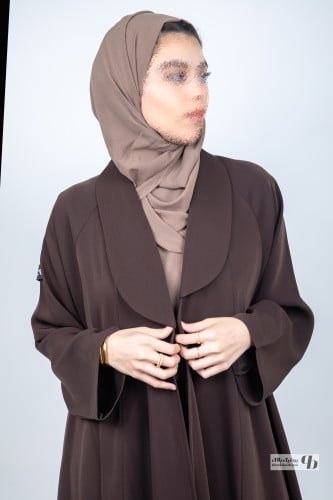 عباية كلوش ملون بني غامق قماش لمياء BB163