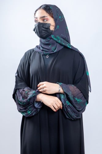 عباية نص كلوش انترنت مع شيفون مشجر اخضر في الأكمام...