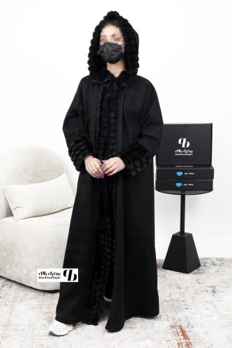 عباية شتوية شمواه اسود فرو BB0046