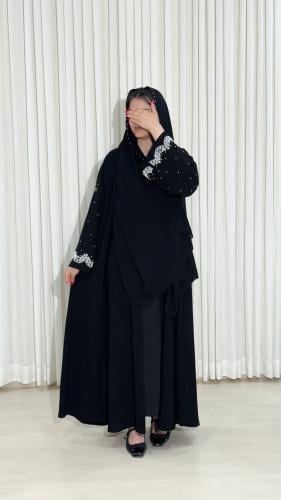 عبايه نص كلوش أكمام واسعه شك فضي BB690