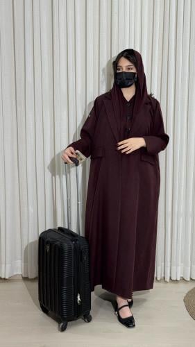 عبايه بليرز ٣قطع عبايه سفر لون عنابي BB670
