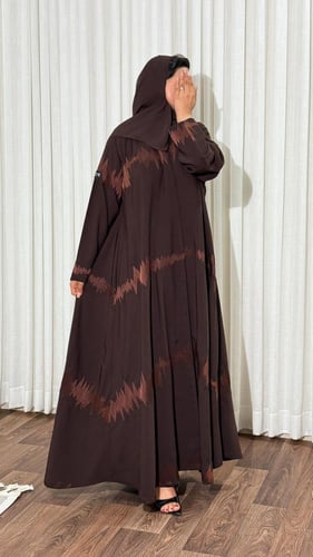 عبايه نص كلوش صيفي تطريز كامل بني BB717