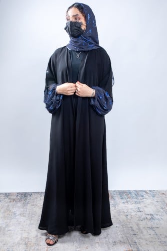 عباية نص كلوش انترنت مع شيفون مشجر كحلي في الأكمام...