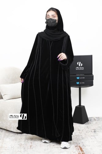 عباية شتوية مخمل مع كلفة اسود BB046
