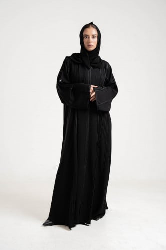 عبايه كلوش تحديد قيطان مع طرحة اسود BB016