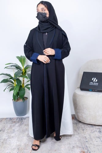 عباية نص كلوش قماش لمياء قلابي قيطان كحلي والجوانب...