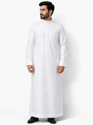 الدفه ثوب رجالي جاهز أبيض بسحاب